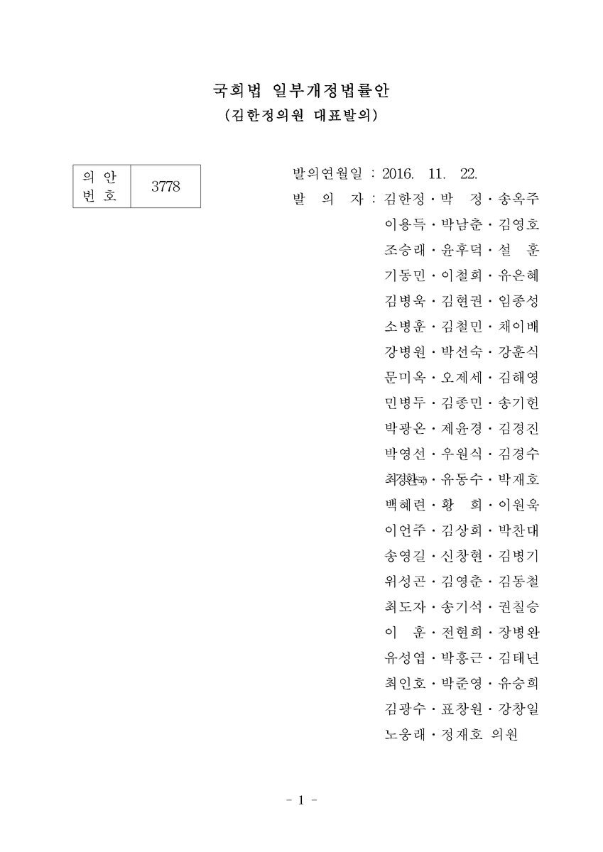 재적의원 과반요구시 탄핵소추를 기명으로 표결하게하는 국회법 일부개정법률안 제출 | 인스티즈