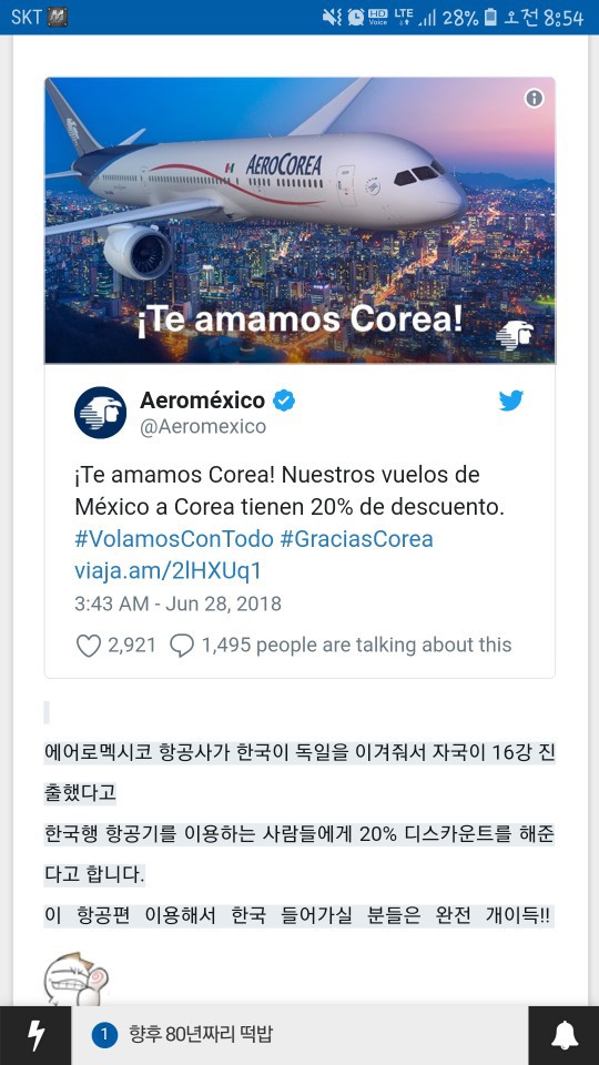 멕시코 항공사..한국행 비행기 표 20프로 할인 | 인스티즈